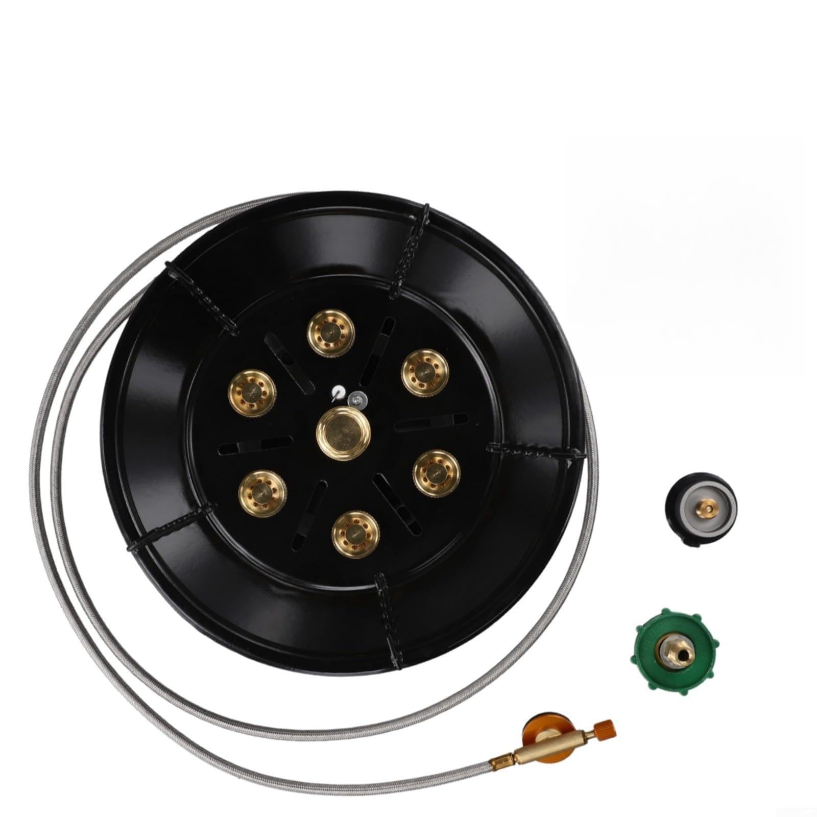 Fornello da campeggio portatile a 7 nuclei, 19800 W, bruciatore a gas con accensione elettronica antivento, in acciaio inox, nero