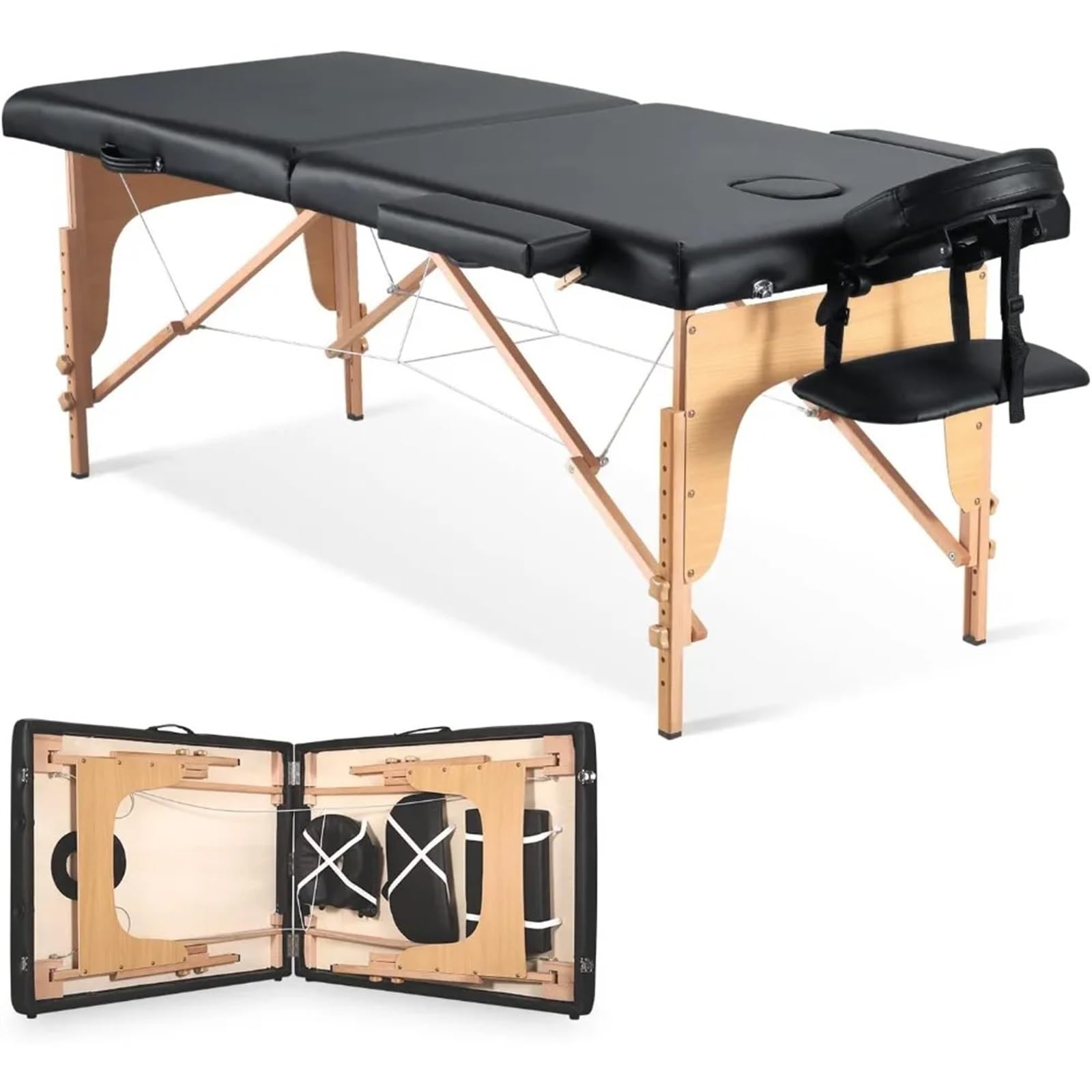 Massagebett, Massagetisch, tragbares Massagebett, Wimpern-Spa-Bett, Tattoo-Gesichtswiege, Betthöhe 35 Zoll, verstellbar, 2-Fach faltbar, mit Tasche – B(Cream)