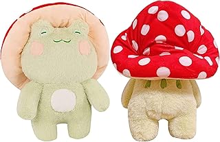 Frog Plush Toys, 10" Cute Frog with Red Mushroom Hat Stuffed Animals, Kawaii Plushies Gift for Kids Girls Adults Valentines Birthdays Gift(Light Green Red hat, 10inch