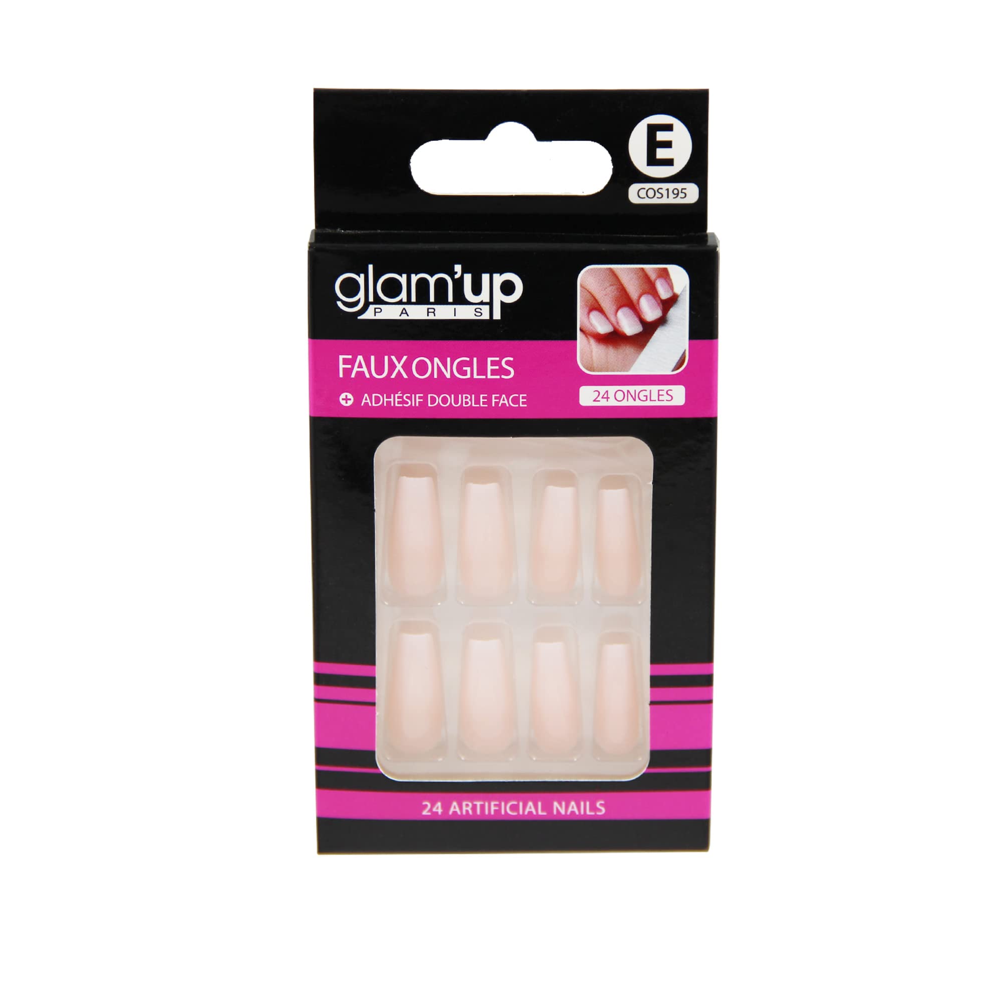 Faux Ongles Glam Up Paris - Ballerine XL Baby Boomer - 24 unités avec Adhésifs