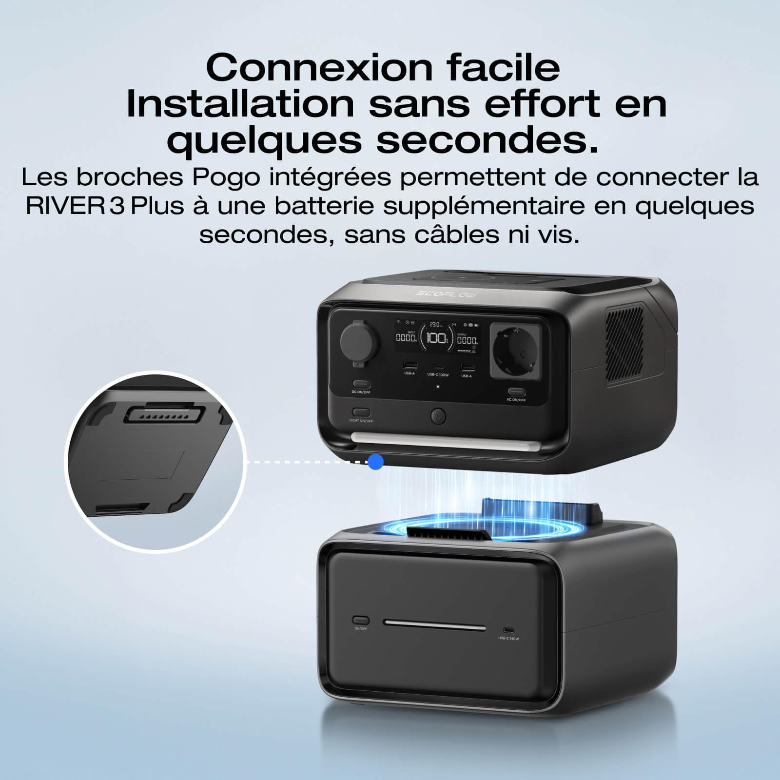 Station électrique portable EF ECOFLOW RIVER 3 Max Plus sans fil et batterie externe 5000 mAh, batterie LFP 858 Wh, jusqu'à 1200 W de sortie, générateur solaire pour camping et camping-car