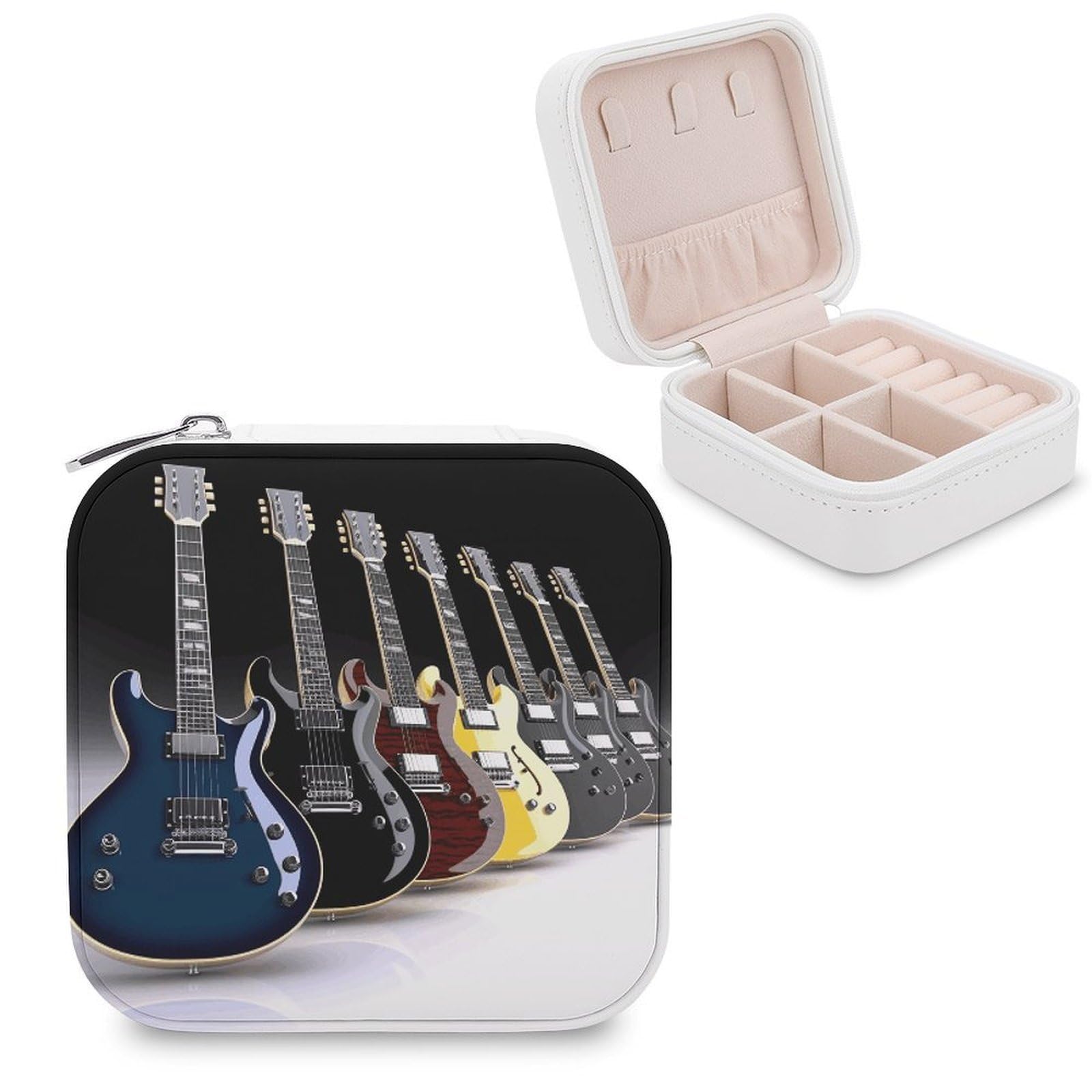 FekiLoot Electric Guitar Jewelry Box Custom Jewelry Travel Case Pu Leather Trinket Organizer Box to Organize Ring Pendant Earring Small Portable Jewelry Storage Holder for Women
