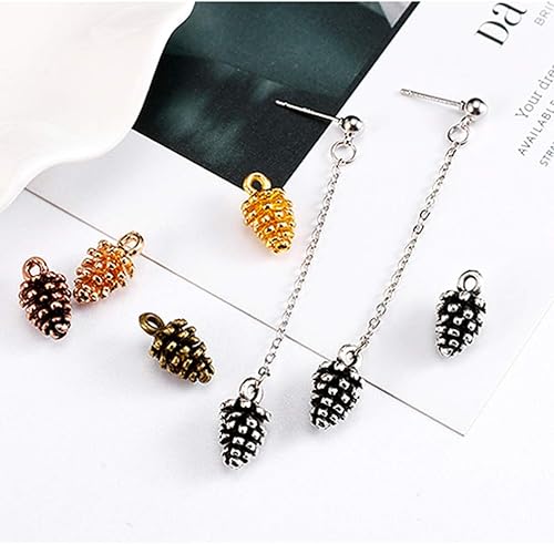 Miniatura 4 de EXCEART 50 dijes de Navidad vintage de metal con cono de pino, colgantes, accesorios de bricolaje, suministros de fabricación de joyas para Navidad,