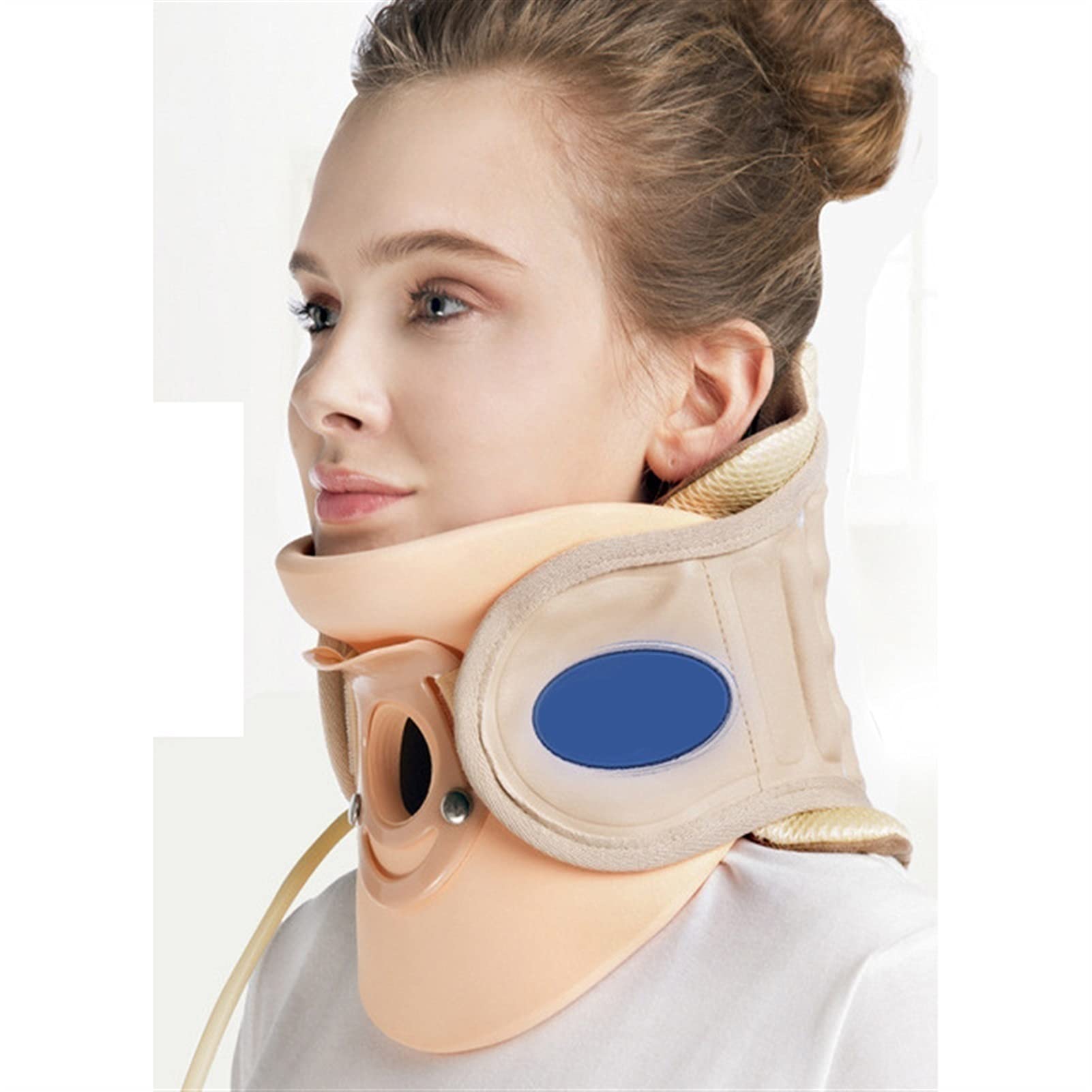 Cervical Traction Collar Neck & Shoulder Pain Relief, Strong Neck Stretcher & Support, Neck Relaxer & Daily Device, Semi-Rigid Pads For Patient Comfort (Color : Beige)