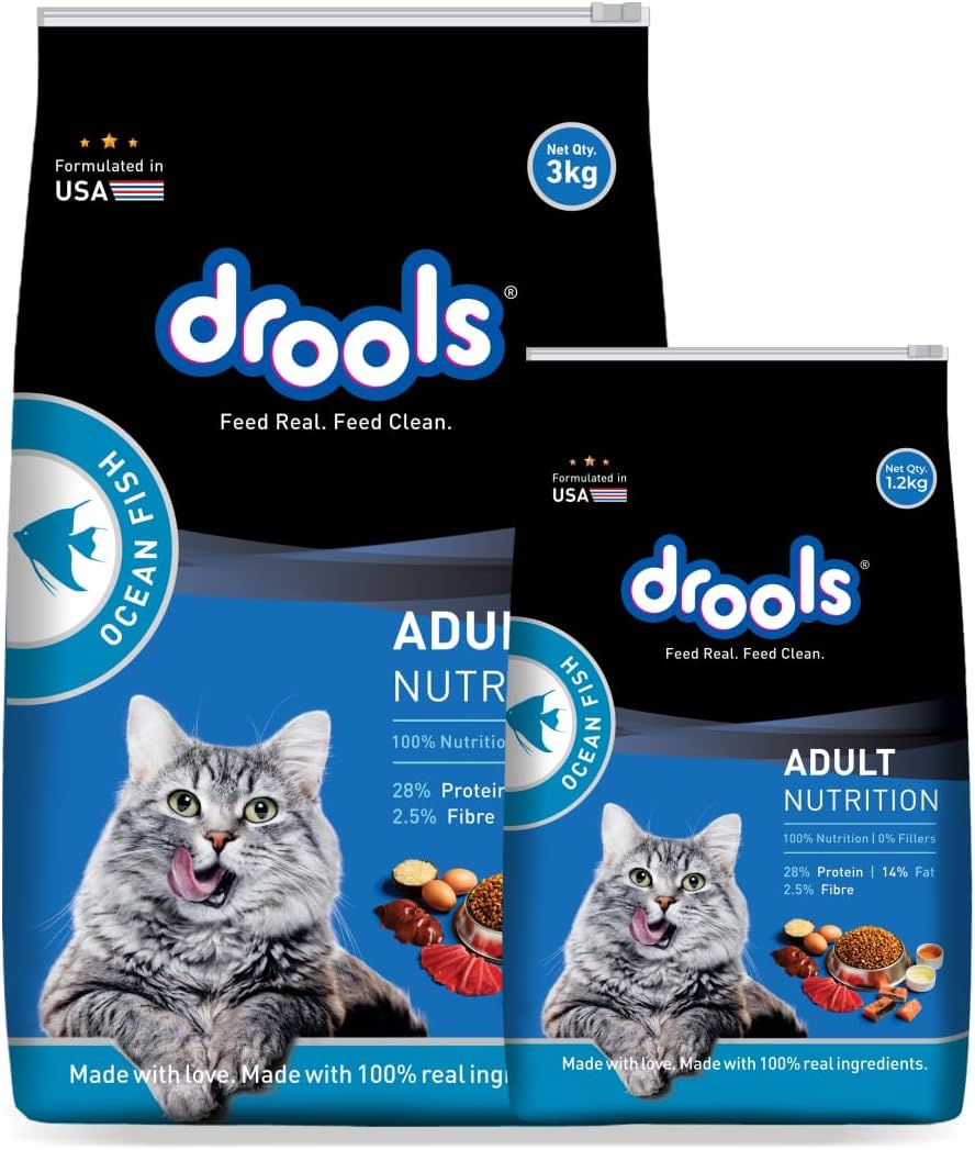 Adult Dry Cat Food 3kg with 1.2kg, Total 4.2 kg Pack | Ocean Fish Flavour | Supports Vision | Promotes Cardiac Health | Enhances Skin & Coat | Maintains Urinary Tract Health
