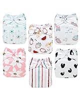 Vista 31 de ALVABABY Pañales de tela para bebé, talla única, ajustable, lavable, reutilizable para bebés y niños, paquete de 6 con 12 inserciones 6BM101