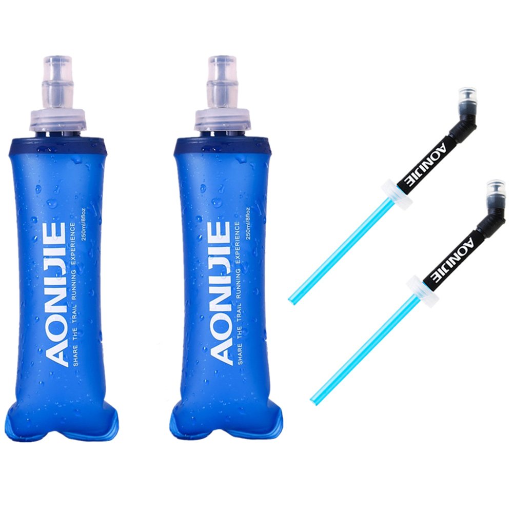AONIJIE 2 Pcs Sports Collapsible Water Bottle BPA Free - TPU Soft Drink Water Kettle Foldable Flask for Hiking Bicycling Running Climbing