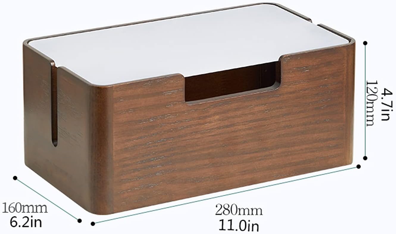 Creative and Simple Wooden Desktop Power Strip Storage Box Cord Organizer Cover Hiding Box Front Sides Opening Cable Cords Organizer Boxes (Natural)