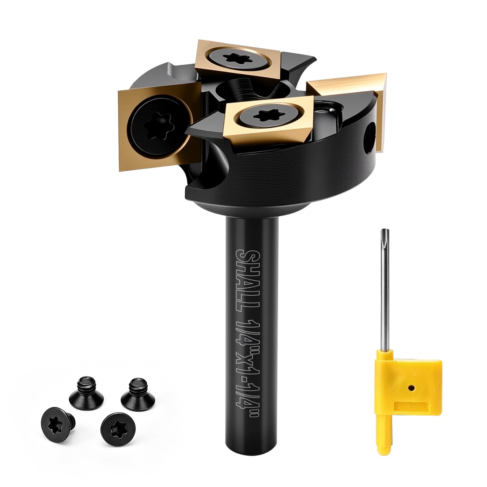 SHALL 1/4" Shank Spoilboard Surfacing Router Bits, CNC Slab Flattening Router Bits with 4 Indexable Carbide Inserts, Woodworking Planer Milling Cutter Tool for Wood, MDF, Plywood