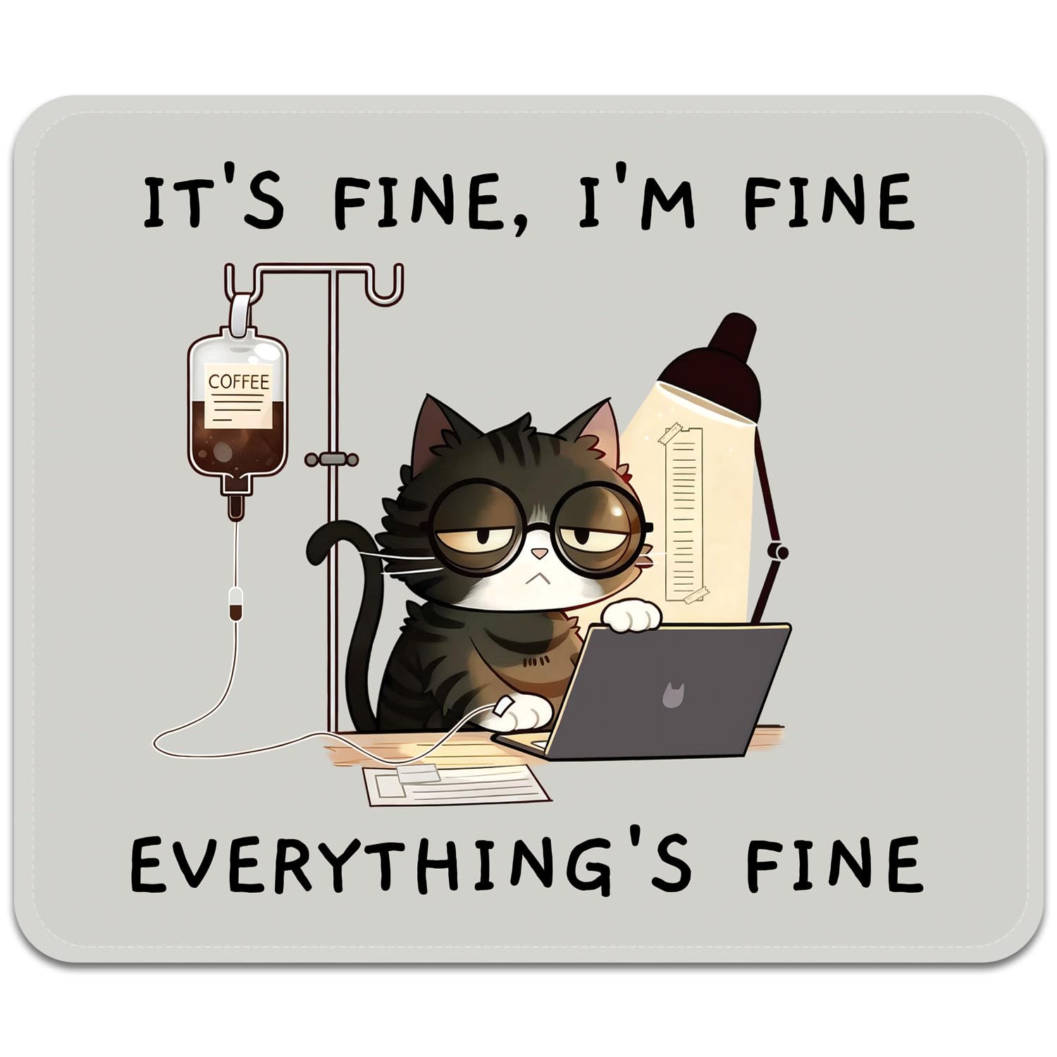 FROGIGO Mouse Pad with Stitched Edges - Funny Cat Mousepad for Women, 9.25 x 7.75 inch Washable Square Desk Pad, Non-Slip Rubber Base, Office Home Laptop Accessories - Overworked Kitty