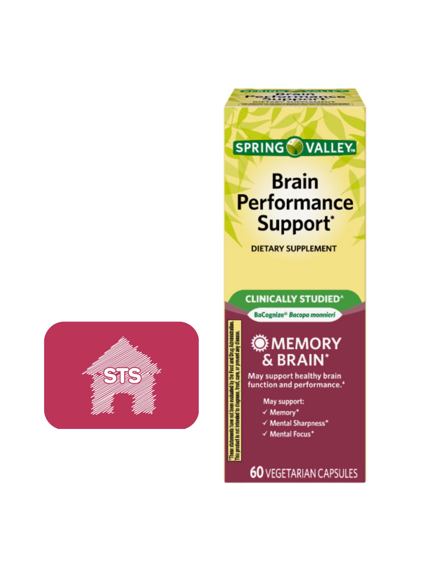 Spring Valley Brain Performance Support, 60 Count + STS Sticker.