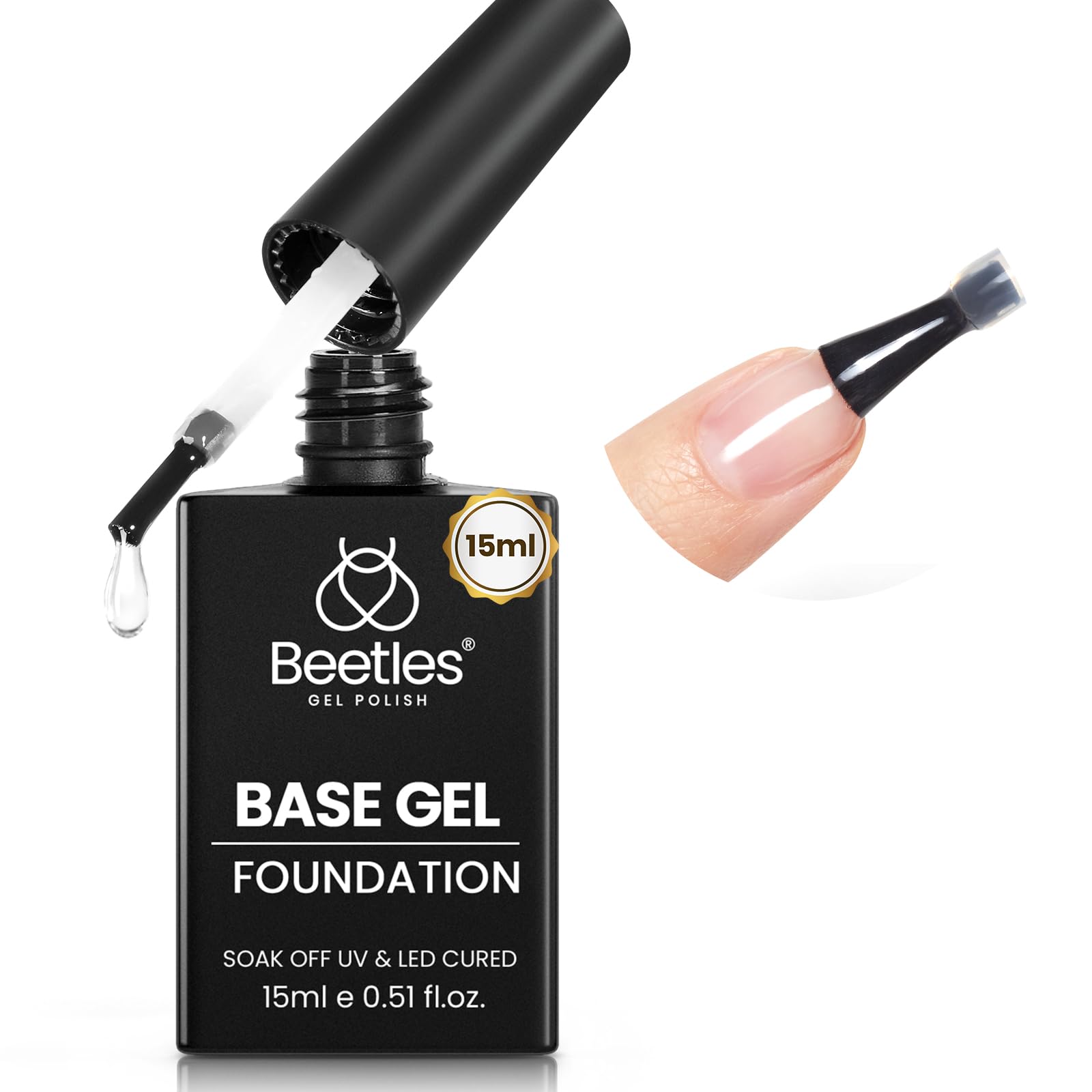 Beetles Gel Base Coat - Shine Finish and Long Lasting, Soak Off LED Nail Lamp Upgraded Formula DIY Home and Salon Manicure Gifts for Women 1Pc 15ml Gel Base Coat