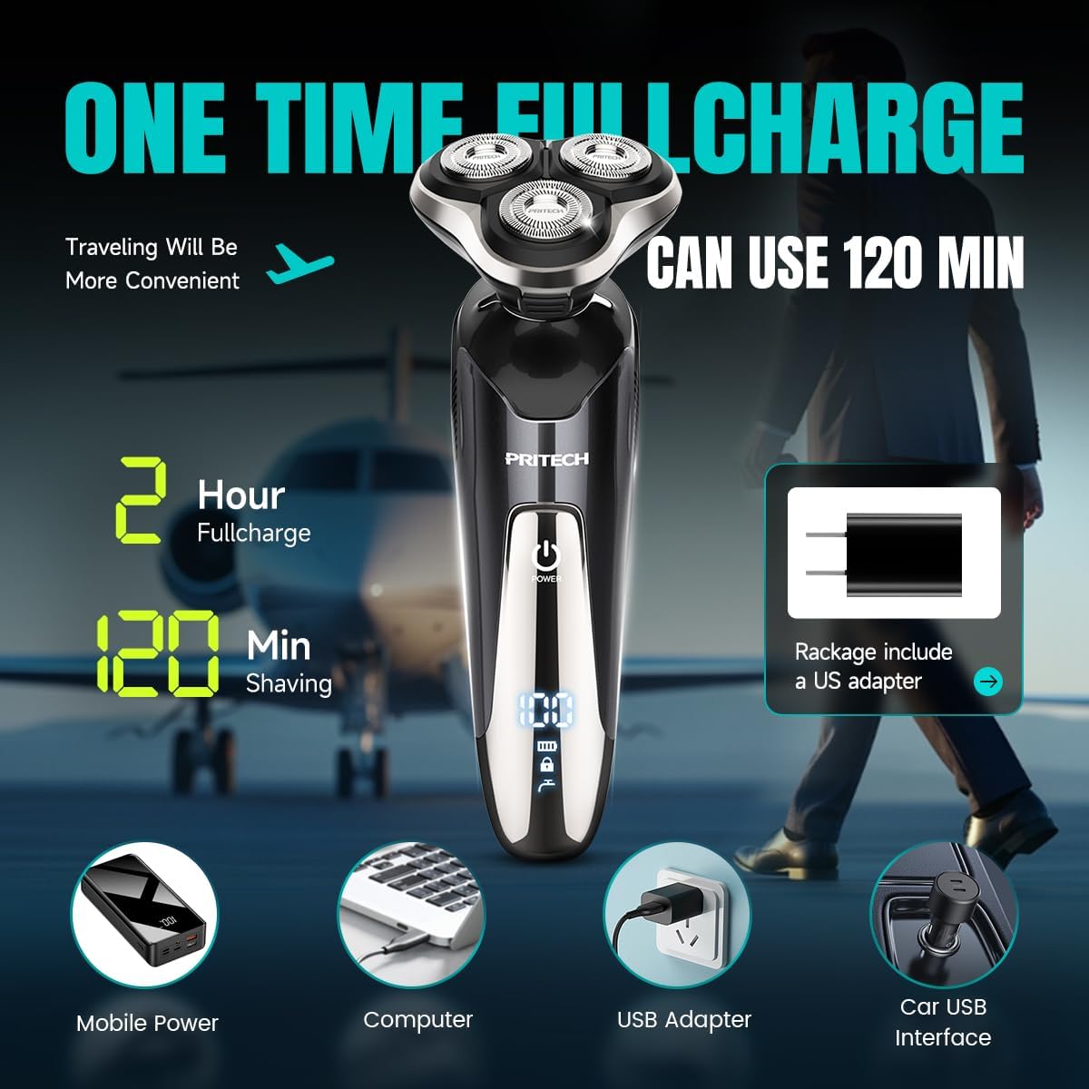 Electric Razor for Men - Rechargeable Electric Shaver for Men, Waterproof Wet Dry Cordless Razor with Nose Hair Trimmer and Sideburns Trimmer