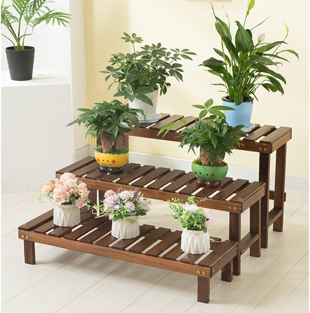 Wooden Stepped Flower Stand Flower Pot Stand Bench Balcony Decorative Floor Flower Shelf Potted Storage Rack Plant Green Dill Flower Stand(60 * 25 * 30cm)