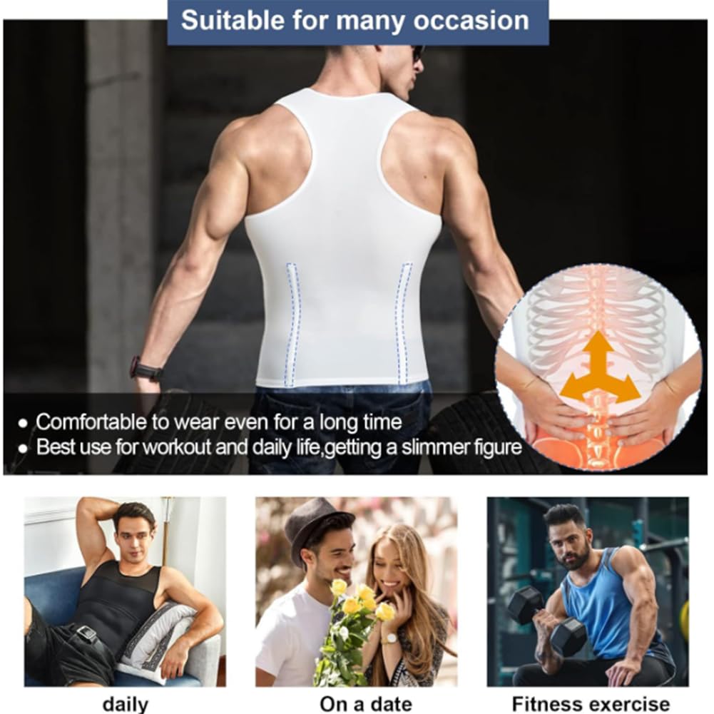 Herren Kompressionsbody Shaper Abnehmen Weste Enges Tank Top Shirt Bauchkontrolle Unterwäsche(Weiß-Groß