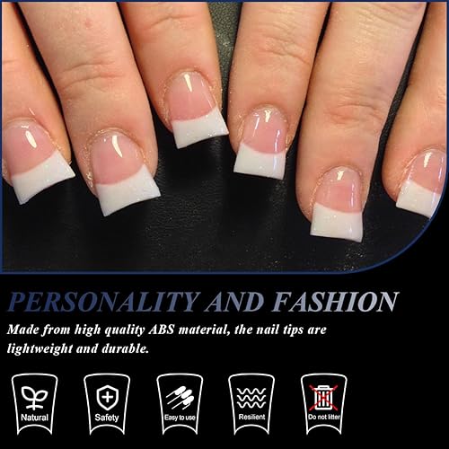 Miniatura 5 de Puntas de uñas de pato, puntas de uñas postizas curvadas transparentes, 140 uñas acrílicas de pato, uñas postizas francesas cortas anchas para