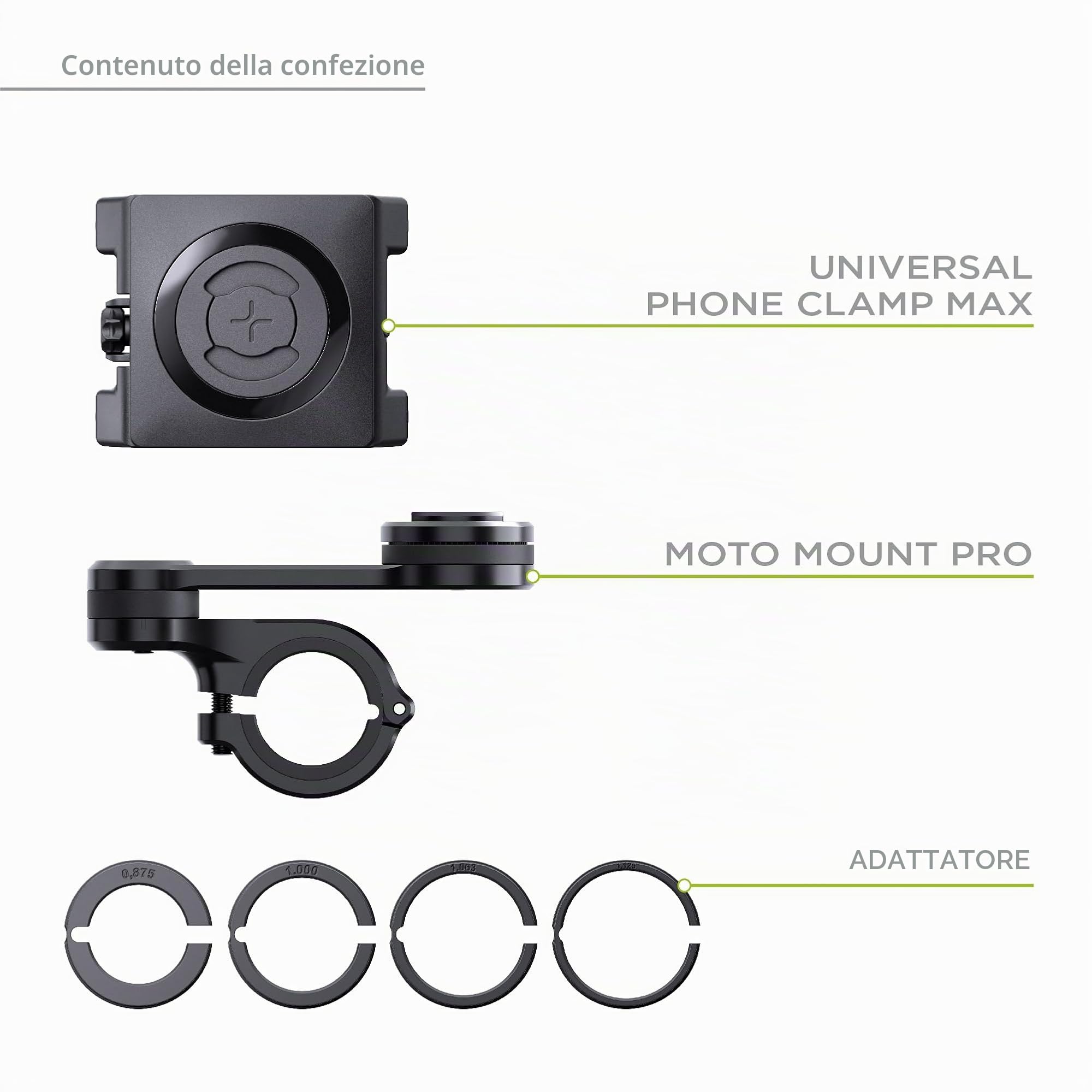 SP CONNECT Supporto Universale per Cellulare da Motociclette e Motorini - Forte Presa a Morsetto - Supporto per Dispositivi Larghi 58-85mm, Adatto a Manubri Standard e Grandi - Accessori Motociclismo