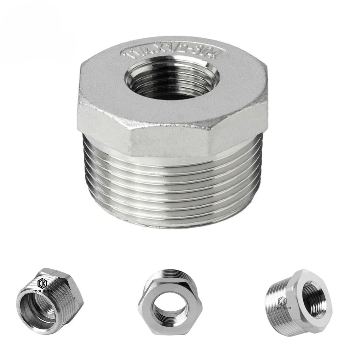 1/8" 1/4" 1/2" 3/4" 1" 1-1/4" 1-1/2" 2" Reductor de rosca hembra a hembra Adaptador de conector de montaje de tubería de acero inoxidable 304-Reductor macho hembra_a-2 a 1 pulgada