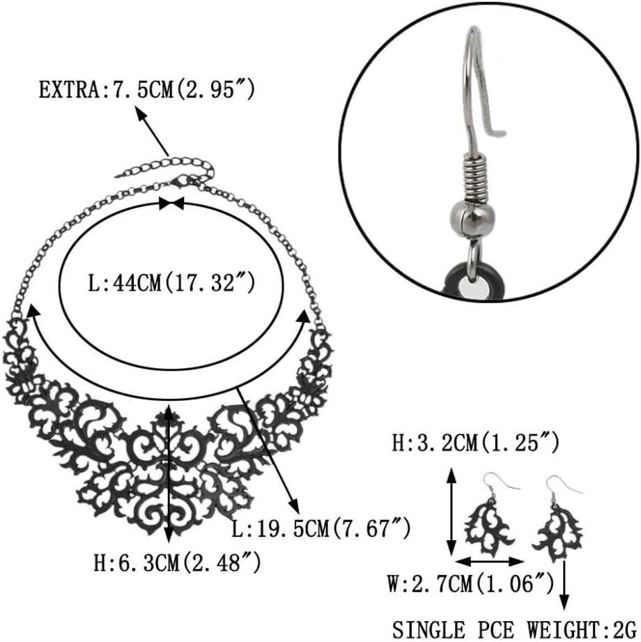 EVER FAITH Black-Tone Alloy Art Deco Hollow Lace Statement Necklace Earrings Set Black