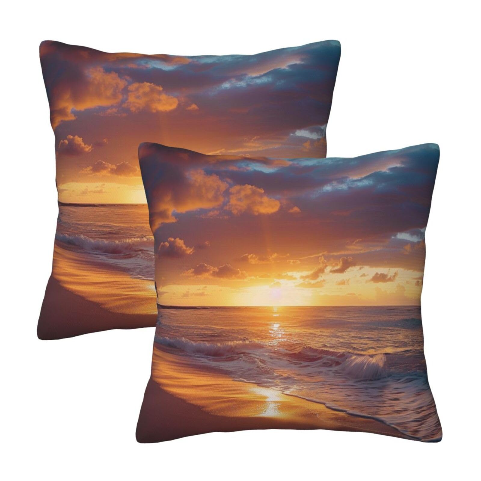 kkvhhyuo Sunset beach Print Pillow Covers Set of 2, Square Decorative Cushion Covers with Hidden Zipper, Throw Pillow Cases for Living Room Sofa Bed Chair, 50x50 cm