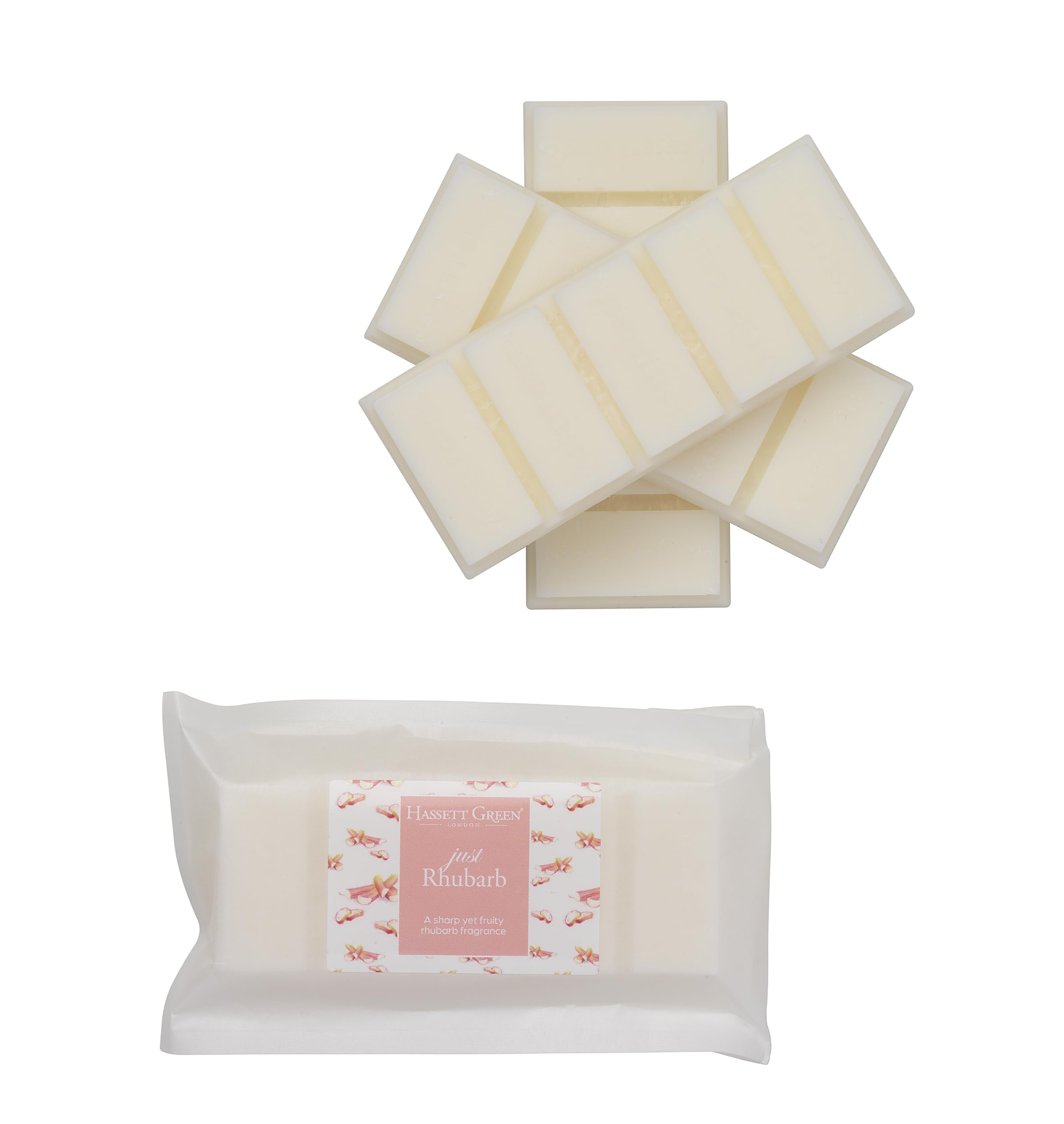 Hassett Green London - Just Rhubarb Wax Melts, 3 x 55g Snap Bars - Soy-Free & Paraffin-Free, Handmade in the UK