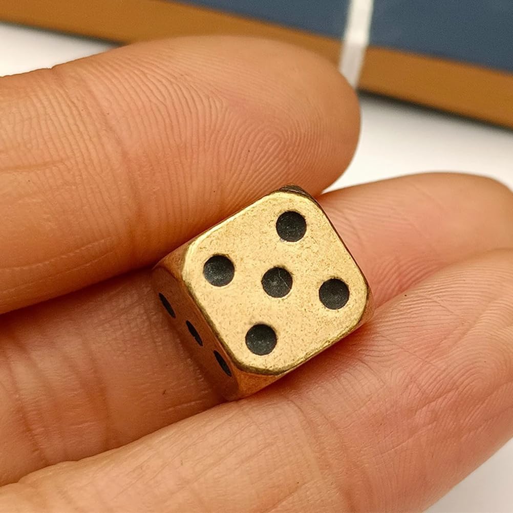 LOGOFUN 6pcs Solid Brass Dice Metal Dice Tables Board Game Props Small Craft Party Supply 1.10X1.10X1.10cm/0.43X0.43X0.43in