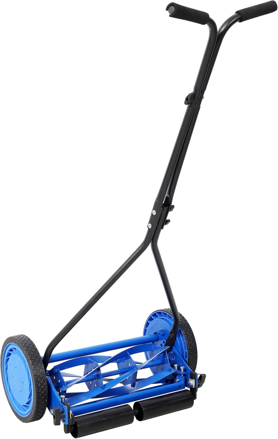 14in Push Lawn Mower, Manual Reel Lawn Mower with 5-Blade Cutting System, Adjustable Height Grass Cutter for Small Yards and Home Lawn Care (Black+Blue)