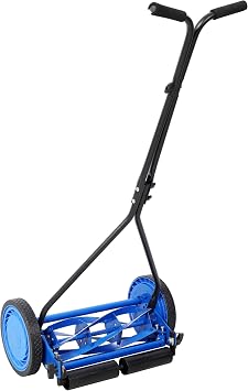 16 Inch 5-Blade Manual Push Reel Lawn Mower, Afqxf Quiet Walk-Behind Lawn Mowers No Motor with Wheels and Tool-Free 0.5-2.25 in Height Adjustment for Lawn Driveway Patio Courtyard and Garden