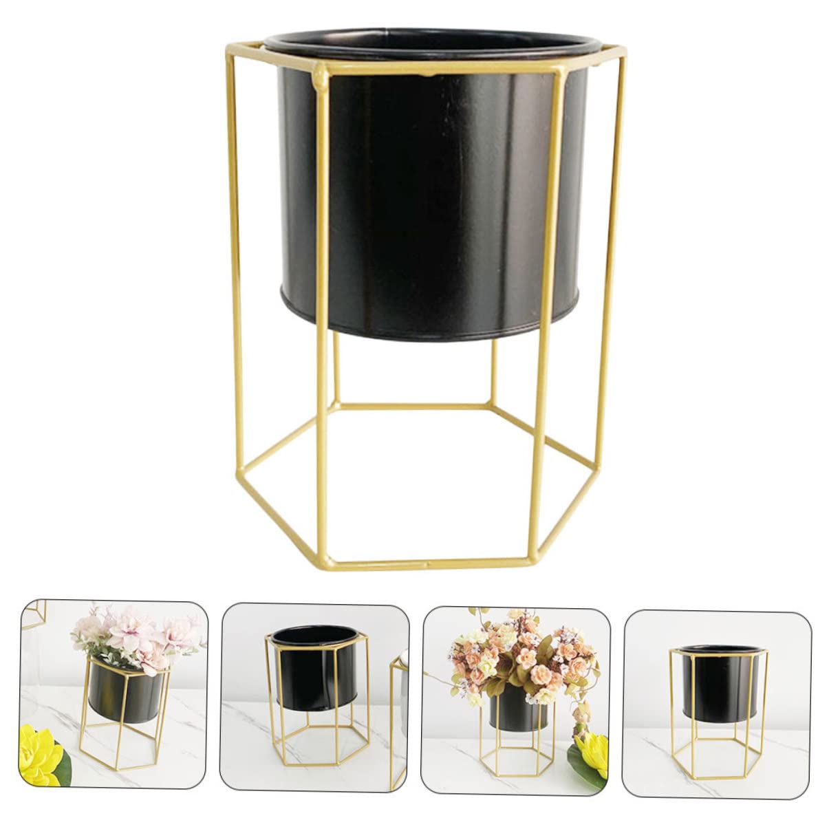 Generisch blumenstand3st Blumentopf aus Eisen mit Ständer Pflanzgefäße für Zimmerpflanzen Balkon Blumentopf Süße Pflanzentöpfe Blumentopf mit Ständer Goldener Pflanzenständer Draussen Metallfass