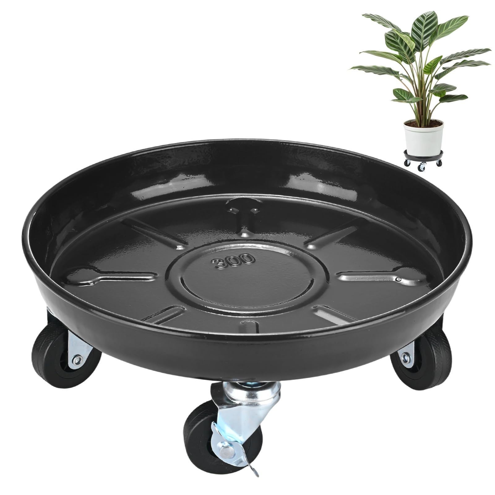 M METERXITY Plant Stand with Wheels, Heavy Duty Metal 12 Inch OD Rolling Plant Stand for Indoor and Outdoor,Swivel Casters Rotate Freely without Damaging Floors [11.02 ID, Black]