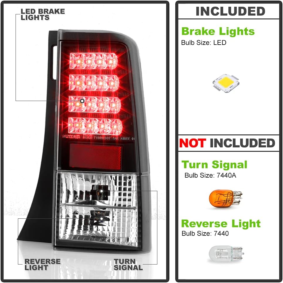 ACANII - For 2004 2005 2006 Scion XB BB V2 Black LED Tail Lights Rear Brake Lamps Pair Assembly Aftermarket Left+Right