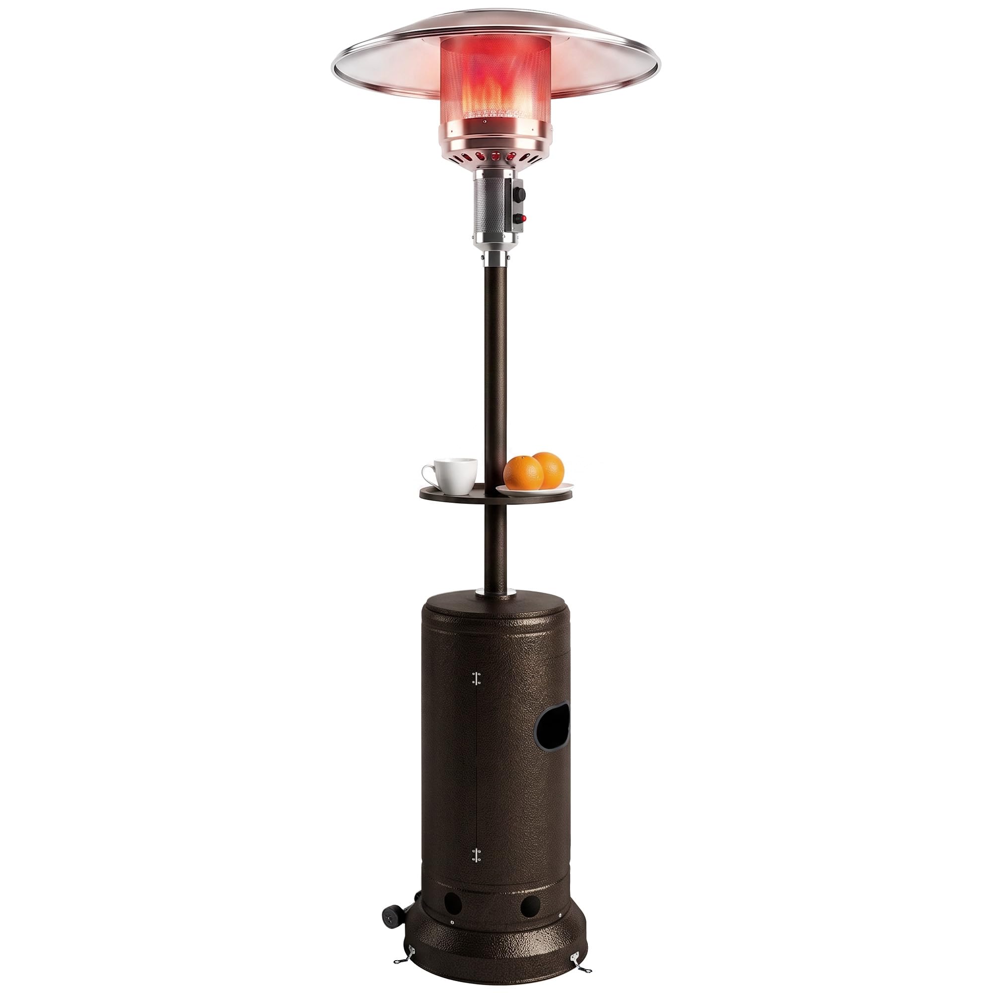 Outsunny Fungo Riscaldante per Esterno a Gas 13kW, Tavolino, Ruote, Marrone