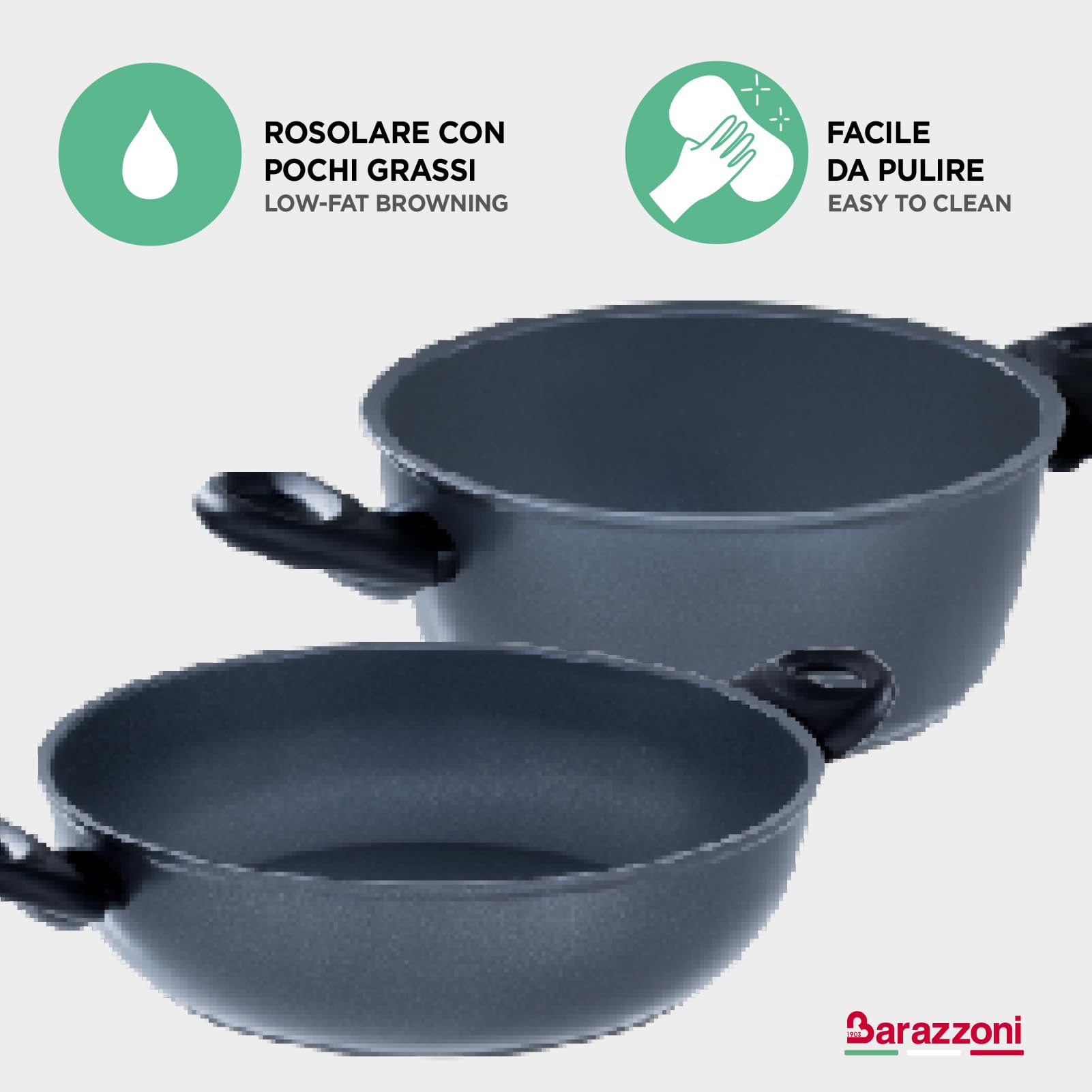 Barazzoni, Poêle avec revêtement en céramique, aluminium, ø28 cm, poignée ergonomique, convient également pour induction, sans phase, fabriquée en Italie
