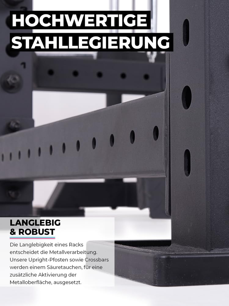 Atletica R8-Base2 Power Rack, 123 cm x 123 cm | Studioqualität, 3mm Stahl auf 75 mm Vierkantrohr, Basismodell
