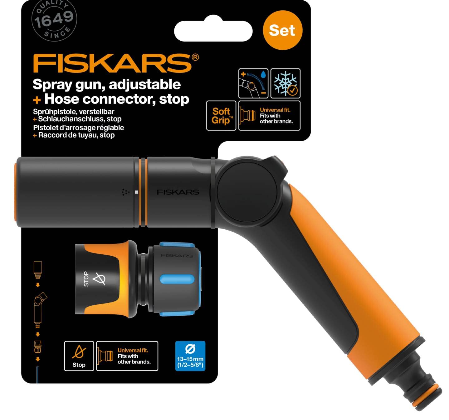 FISKARS Kit de riego, 2 Piezas, Pistola pulverizadora, 2 Funciones