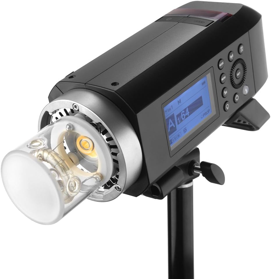 Godox AD400 Pro All-in-one Outdoor Strobe Flash with 400Ws Power, 21.6V/2600mAh Lithium Battery Pack Offers 390 Full Power Pops, Compatible with Canon, Nikon, Sony, Olympus, Fujifilm DSLRs