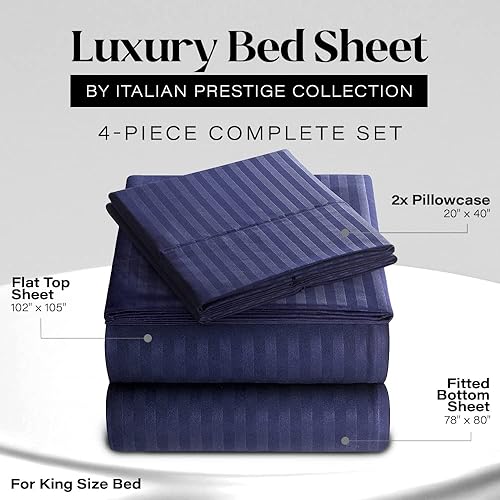 Vista 73 de Elaine Karen Juego de sábanas Queen – Sábanas de 4 piezas a rayas tamaño Queen – Juego de sábanas de bolsillo profundo suave y refrescante – Ropa