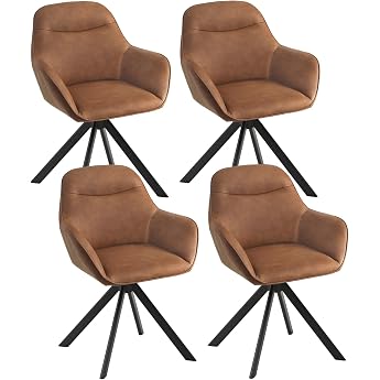 Goeurvant Swivel Dining Room Chairs Set of 4 Faux Leather with Armrests, Padded Upholstered Chairs with Metal Legs, Armrest C