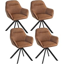 Swivel Dining Room Chairs Set of 4 Faux Leather with Armrests Padded Upholstered Chairs with Metal Legs Armrest Chairs for Dining Room Kitchen and Living Room Brown
