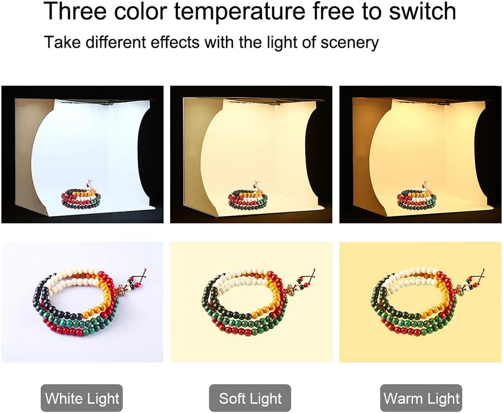 Portable Ring Light Photo Studio Light Box, Folding Photography Photo Lighting Studio Box Shooting Tent Kit with White Light/Soft Light/Warm Light (64 pcs LED Lights 6 Colors Backdrops)