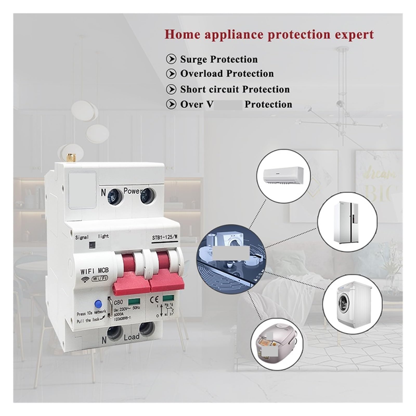 Interruttore Automatico WiFi Smart Life, Interruttore Automatico Intelligente APP Con Telecomando Timer, 1P-4P(3P,32A)