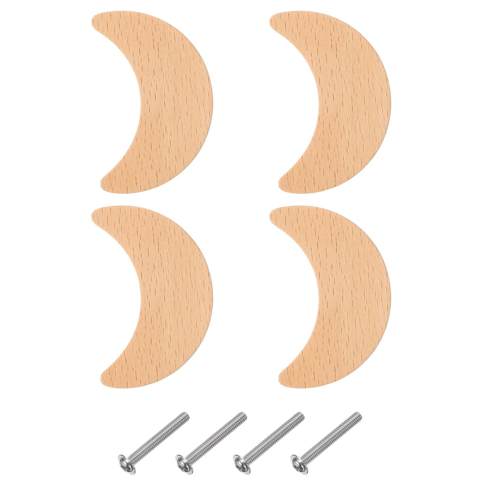 sourcing map 4 Pcs Moon Shape Wooden Knobs, Single Hole Wooden Cabinet Knobs with Screws for Nursery Furniture Cupboard Closet Door Dresser Drawers