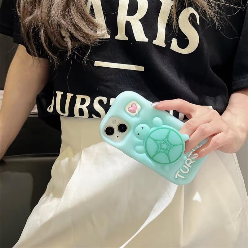 Image of COVERLY for iPhone 15 Pro Max Cute Luminous 3D Turtle Cartoon Case,Full Protective Kawaii Sea Tortoise Neon Pop Case Stand Glow in Dark Silicone Fashion Aesthetic Cover for Apple iPhone 15 Pro Max