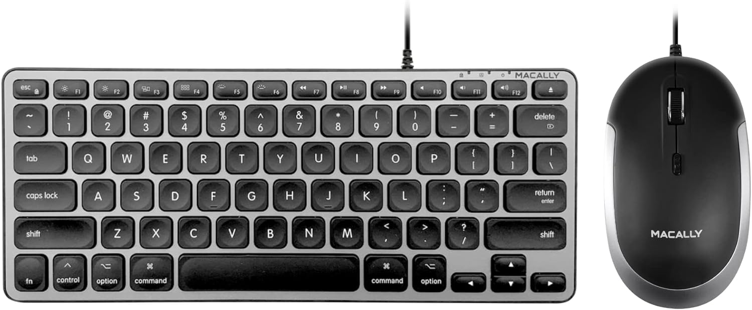 Macally Backlit Compact Keyboard and a Wired Computer Mouse, Sleek and Clean
