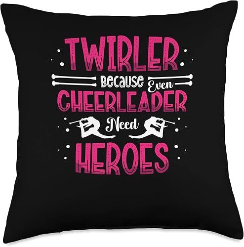Twirler Because Even Cheerleader Need Heroes Baton - Almohada giratoria de 18 x 18 pulgadas, multicolor