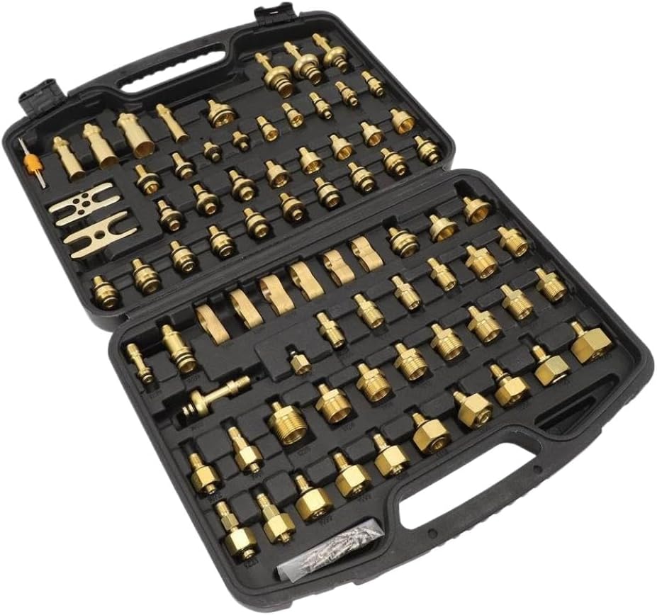 77-Pcs Car Air Conditioning Leak Test Kit Brass AC Leak Detection Tools Connector Repair Kit Compatible with Automotive AC Systems