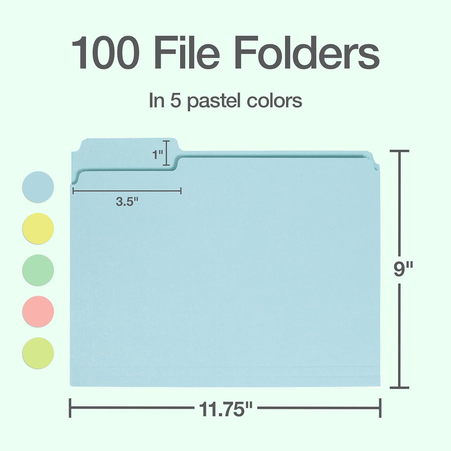 Oxford Colored File Folders, 100 Pack, Letter Size (8.5" x 11"), 3 Tabs, 5 Pastel Colors, Color-Coding for School, Office & Home Document Organization image 2
