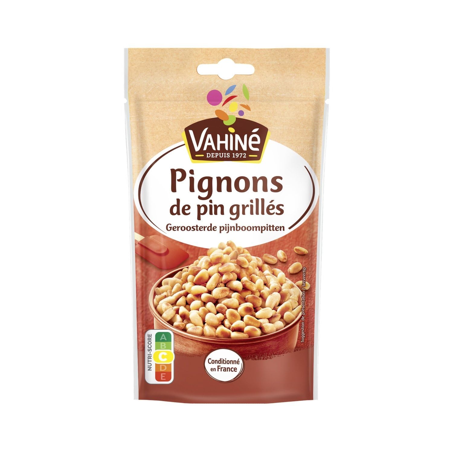 VAHINE Pignons de pin grillés, sachet de 45 g, pour pâtisseries et salades, torréfiés en France, goût noisété, conditionné depuis 1972 - Lot de 3