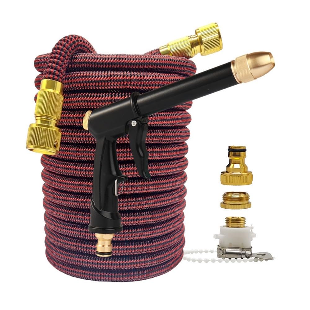 Miunihuooo High Pressure Garden Water Hose Expandable Flexible Stripes Pipes(Hose with gun 3,25ft)