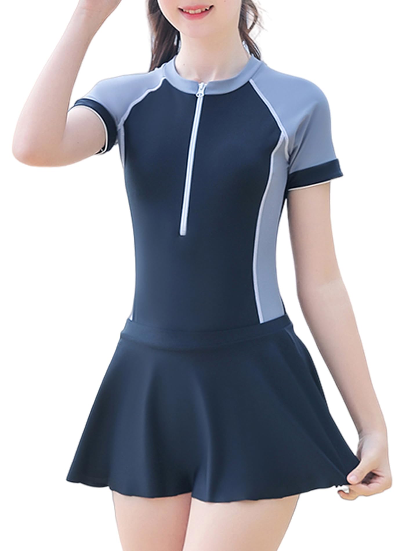 SEAUR Girls Rashguard Swimsuits Kids UPF 50+ UV Sun Protection Bathing Suits Zipper Sport Swimwear